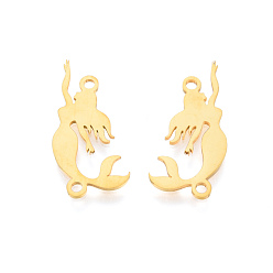 Real 18K Gold Plated 201 Stainless Steel Links Connectors, Laser Cut, Mermaid, Real 18K Gold Plated, 22x11x1mm, Hole: 1.5mm