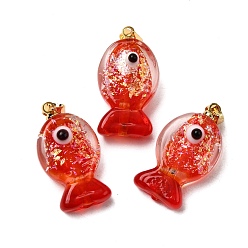 Красный Подвески ручной работы из дихроичной фольги в технике лэмпворк, с латунной фурнитурой , очарование рыбы, красные, 22.5~23.5x12.5~13x8.5~9.5 мм, отверстие : 4.5x4 мм