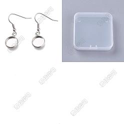 Couleur Acier Inoxydable 60 pcs 304 crochets de boucle d'oreille en acier inoxydable, avec des plateaux pendants vierges, supports rond et plat pour cabochon, couleur inox, 34mm, Plateau: 10 mm, Jauge 20, pin: 0.8 mm