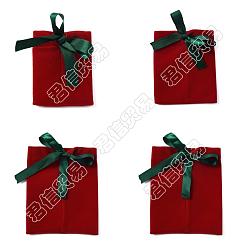 FireBrick BENECREAT 20Pcs 4 Styles Velvet Packing Pouches, with Dark Green Ribbon Drawstring Bags, Rectangle, FireBrick, 7~14.9x9~12.1cm