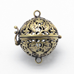 Brushed Antique Bronze Brass Rack Plating Cage Pendants, For Chime Ball Pendant Necklaces Making, Lead Free & Cadmium Free, Round with Pigeon, Brushed Antique Bronze, 33x29x25mm, Hole: 3mm, Inner: 21mm