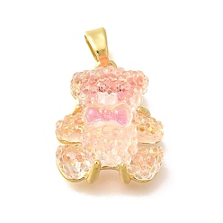 Коралловый Латунные подвески, медведь, со смолой и защелкивающимися дужками, стойки покрытие, без свинца и без кадмия, долговечный, реальный 18 k позолоченный, коралл, 18.5x14.5x8.5 мм, отверстие : 5x2.5 мм