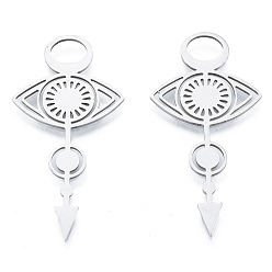 Stainless Steel Color 201 Stainless Steel Pendants, Eye with Arrow Charm, Stainless Steel Color, 42.5x22x1mm, Hole: 5x7mm