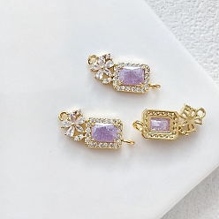 Plum Brass Pave Cubic Zirconia Links Connector Charms, Golden, Rectangle, Plum, 23x10mm