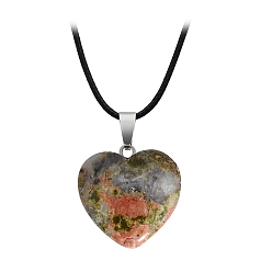 Унакит Естественные прелести unakite, с металлической фурнитурой серебристого цвета, сердце, 16x6 мм