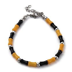 Белый 304 браслеты из нержавеющей стали с бусинами для женщин, колонка, со стеклянными и стальными бусинами, белые, 7-1/2 дюйм (18.9 см)