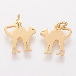 Golden 201 Stainless Steel Kitten Pendants, Stretch Cat Shape, Golden, 12x12x1mm, Hole: 3mm