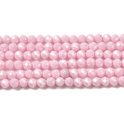 Pink Cubic Zirconia Bead Strands, Faceted Round, Pink, 3mm, Hole: 0.6mm, about 120pcs/strand, 14.84''~14.96''(37.7~38cm)