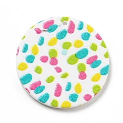 Colorful Printed Acrylic Pendants, Flat Round with Spot Pattern, Colorful, 29.5x2mm, Hole: 1.5mm
