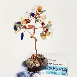 Mixed Stone Natural Gemstone Tree of Life Feng Shui Ornaments, Home Display Decorations, with Agate Slice, 40x35x80mm