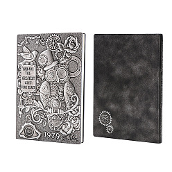 Gray Rectangle 3D Embossed PU Leather Notebook, A5 Owl Pattern Journal, for School Office Supplies, Gray, 215x145mm