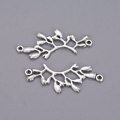 Antique Silver Alloy Links/Connectors, Lead Free and Cadmium Free, Leaf, Antique Silver, 38x17x2mm, Hole: 1.5mm