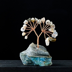 Labradorite Natural Labradorite Chips Tree Decorations, Gemstone Base with Copper Wire Feng Shui Energy Stone Gift for Home Office Desktop Decoration, 5.5~7.5x3.5~5.5cm