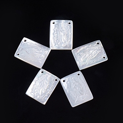 White Shell Natural White Shell Pendants, Religion, Rectangle with Virgin Mary, 15.5x11.5x2.5mm, Hole: 1mm