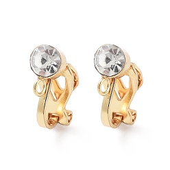 Golden 304 Stainless Steel Clip-on Earring Findings with Cubic Zirconia, with Loops, Golden, 16x5mm, Hole: 1.8mm