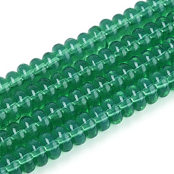 Морско-зеленый Имитация нефритовые четки стекла, рондель, цвета морской волны, 6~6.5x3 мм, отверстие : 1 мм, около 103~118 шт / нитка, 14.57~14.96 дюйм (37~38 см)