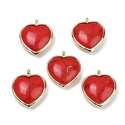 Синтетическая Бирюза Окрашенные синтетические бирюзовые подвески, с подвесками в виде сердечек из латуни с покрытием стойки, золотые, красные, 24.5x21.5x8 мм, отверстие : 2.2 мм