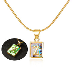 Z Fashionable Colorful Square Snake Bone Chain Shell Pendant Necklace for Women.