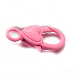 Pearl Pink Alloy Lobster Claw Clasp, Heart Shape, Pearl Pink, 26.6x14.2x6.5mm, about 10pcs/bag