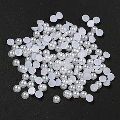White ABS Plastic Cabochons, Imitation Pearl, Half Round, White, 3x1.5mm, about 10000pcs/bag