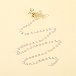 White Plastic Imitation Pearl Bead Chain Claw Hair Clips, Shiny Tassel Hairpins, Fashion Butterfly Braid Hair Accessories for Woman Girl, White, 470mm