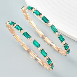 Green Sparkling Rhinestone Rectangle Earrings for Women - Glamorous Chain Design