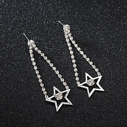 silver Boho Tassel Earrings with Pentagram Charm for Women's Fashion Jewelry