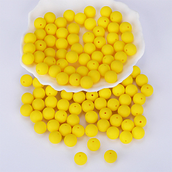 Yellow Round Silicone Focal Beads, Chewing Beads For Teethers, DIY Nursing Necklaces Making, Yellow, 15mm, Hole: 2mm