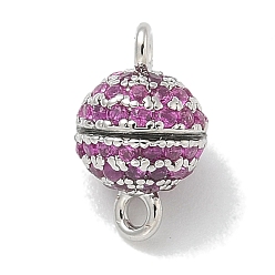 Фуксиновый Стойка покрытие круглая латунь микропаве кубический цирконий магнитные застежки, долговечный, без свинца и без кадмия, платина, красно-фиолетовые, 10x6 мм, отверстие : 1.5 мм