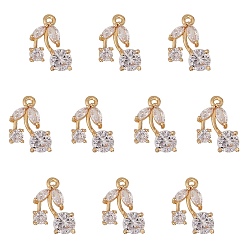 Light Gold 10Pcs Rack Plating Brass Clear Cubic Zirconia Charms, Long-Lasting Plated, Cherry, Light Gold, 14x8.5x3mm, Hole: 1.2mm