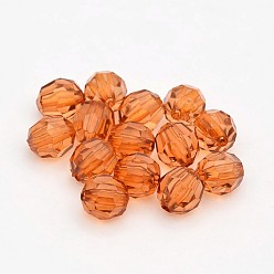 Sandy Brown Faceted Transparent Acrylic Round Beads, Sandy Brown, 8mm, Hole: 1.5mm, about 1800pcs/500g