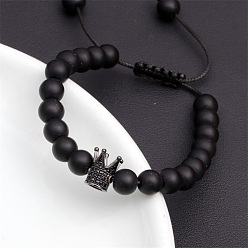 XSB-00328 Adjustable Tiger Eye Crown Bracelet with Turquoise Matte Beads and Logo Design