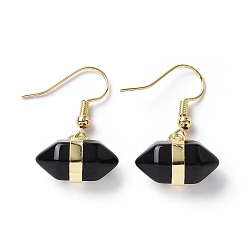 Obsidian Natural Obsidian Bullet Dangle Earrings, Golden Brass Jewelry for Women, Cadmium Free & Lead Free, 29.5~31mm, Pin: 0.6mm
