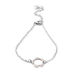 Flower 201 Stainless Steel Link Bracelets with Cable Chains, Flower, 7-1/4 inch(18.5cm)