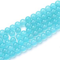Light Sky Blue Natural White Jade Bead Strands, Dyed, Round, Light Sky Blue, 6mm, Hole: 1mm, about 66pcs/strand, 15.7 inch