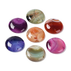 Mixed Color Natural Banded Agate/Striped Agate Pendants, Dyed & Heated, Flat Round Charms, Mixed Color, 30x5~7mm, Hole: 1.4mm