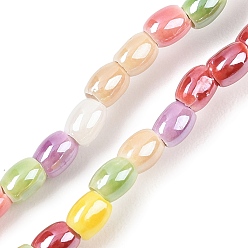 Разноцветный Фарфора ручной работы бисер нитей, рис, яркие глазированный фарфор, красочный, 5x4 мм, отверстие : 2 мм, около 59~61 шт / нитка, 11.81~12.20'' (30~31 см)
