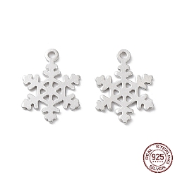 Real Platinum Plated Rhodium Plated 925 Sterling Silver Charms, Snowflake Charm, Real Platinum Plated, 11.5x8x0.6mm, Hole: 0.9mm