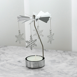 Snowflake Stainless Steel Rotating Candlestick Tealight Candle Holder, for Wedding Christmas Party Decoration, Snowflake Pattern, 120mm