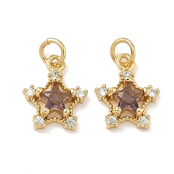 Розово-Коричневый Латунные микро проложить кубического циркония подвески, звезды прелести, без свинца и без кадмия, стойки покрытие, долговечный, реальный 18 k позолоченный, розово-коричневый, 10x9x4 мм, Перейти кольцо: 4x0.8 мм, внутренний диаметр: 2.5 мм