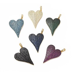 Mixed Color Rack Plating Brass Micro Pave Cubic Zirconia Pendants, Real 18K Gold Plated, Long-Lasting Plated, Lead Free & Cadmium Free, Heart, Mixed Color, 45x30x3mm, Hole: 7x4.8mm