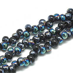 Black Electroplate Glass Beads Strands, Abacus, Black, 6.5x4.5mm, Hole: 1.8mm, about 100pcs/strand, 13.78 inch
