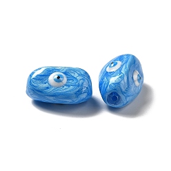Deep Sky Blue Opaque Glass Beads, with Enamel, Oval with Evil Eye, Deep Sky Blue, 19~20x10.5~13x10~11mm, Hole: 1.4mm