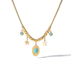 22986 Real Gold Plated Roman Turquoise Pendant Stainless Steel Necklace for Women
