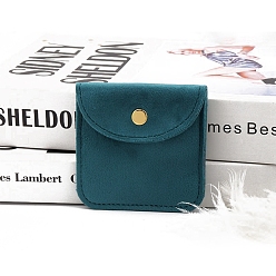 Teal Square Velvet Jewelry Storage Bags, Jewelry Packaging Pouches with Snap Button, Teal, 8x8cm