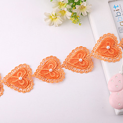 Coral 20 Yards Organza Embroidery Heart Lace Trim, Garment Accessories, Coral, 2 inch(52mm)