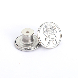 Platinum Alloy Button Pins for Jeans, Nautical Buttons, Garment Accessories, Round with Rose, Platinum, 17mm