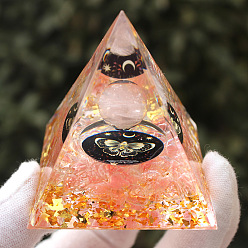 Mixed Stone Butterfly Orgonite Pyramid Resin Energy Generators, Reiki Natural Rose Quartz & Watermelon Stone Glass Chips Inside for Home Office Desk Decoration, 50x50x50mm