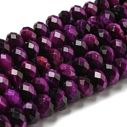 Purple Natural Tiger Eye Beads Strands, Faceted, Dyed, Rondelle, Purple, 8~8.5x5~5.5mm, Hole: 1mm, about 71pcs/strand, 15.31''(38.9cm)
