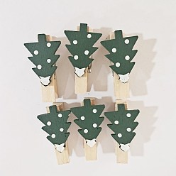 Green Wooden Clothes Pins, Christmas Tree Pattern, for Hanging Note, Photo, Clothes, Office School Supplies, Green, 35x7mm